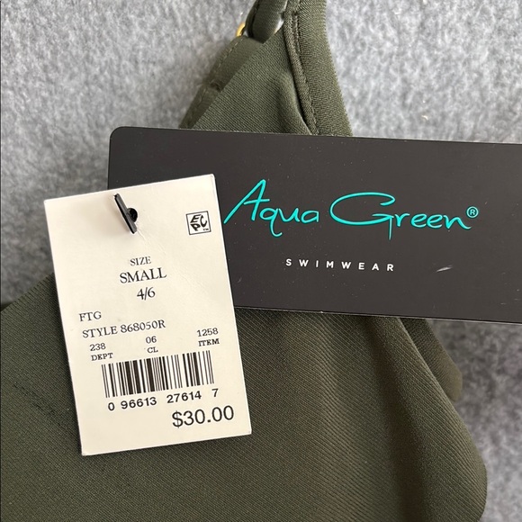 Aqua Green Swimwear Ruffled Layered Asymmetrical Camisole Swim Top (S) Olive - Picture 2 of 5